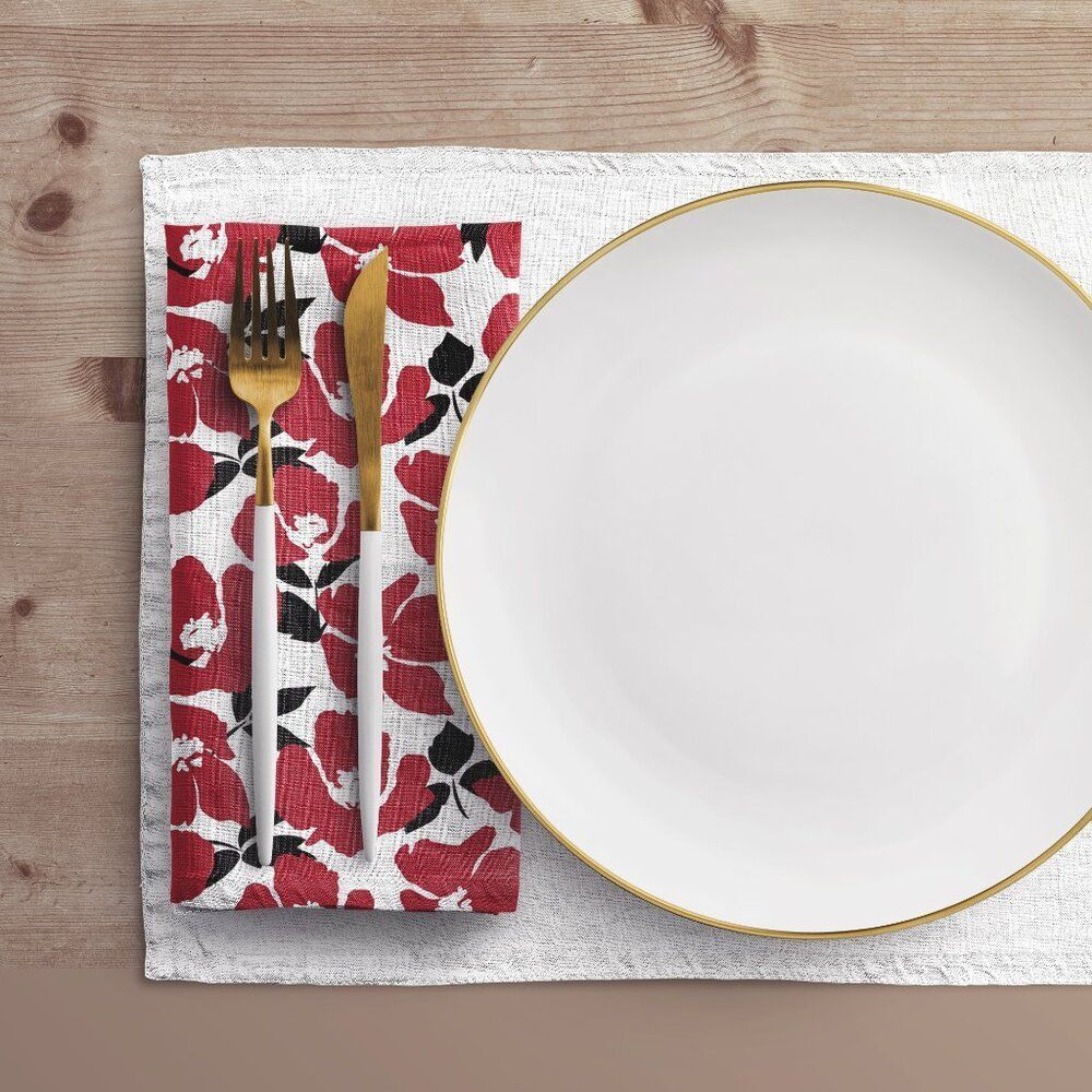 NWT Porter Anna- Red & Black Cotton Napkin 8-set, Poppy